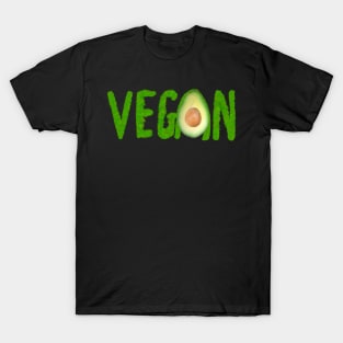 Vegan written with grass and an avocado T-Shirt